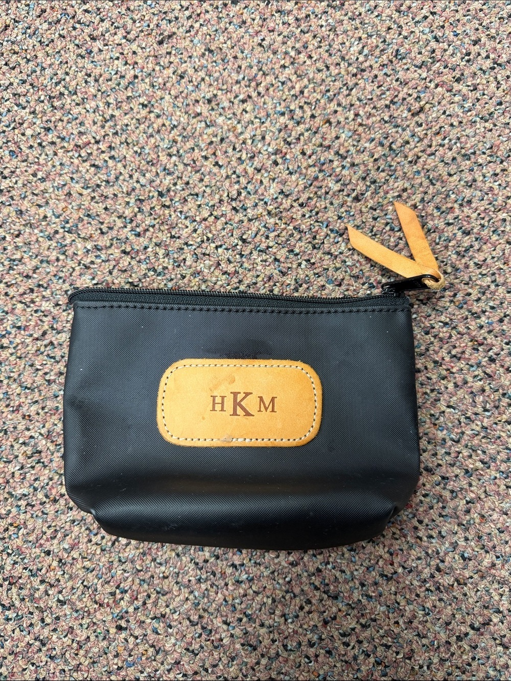 Jon Hart Design Black Cosmetic Pouch with Tan Leather Trim